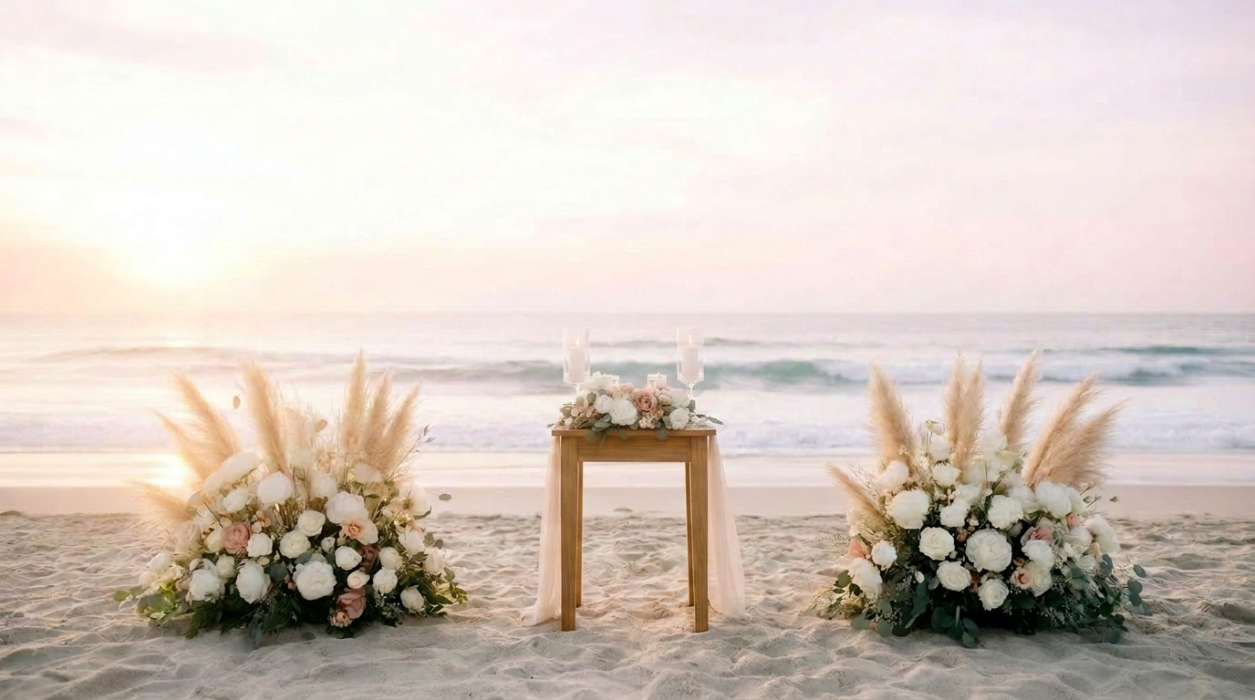 Coastal California wedding ceremony at sunset